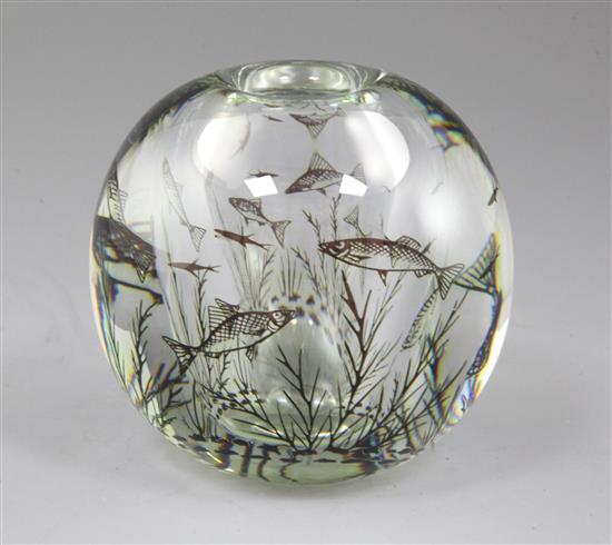 Edward Hald (1883-1980) for Orrefors. A Graal glass paperweight vase, c.1955, height 11cm